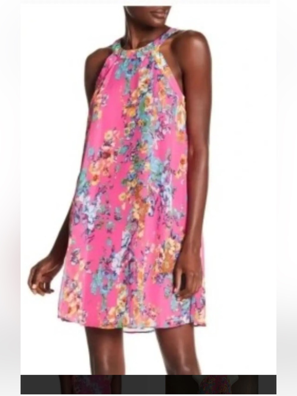 Betsey Johnson Bright Pink Floral Halter Swing Dress